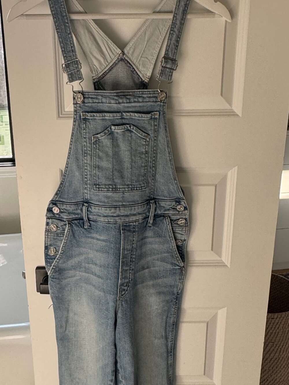 MOTHER Superior Half-Pipe Overall Ankle Last Bite XS Light Wash Denim
